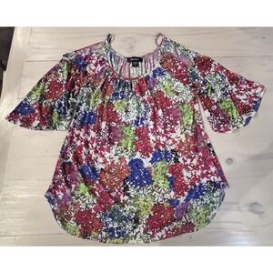 Karen Kane Angel Top Womens L Cold Shoulder Bell Sleeve Optic Bloom Floral